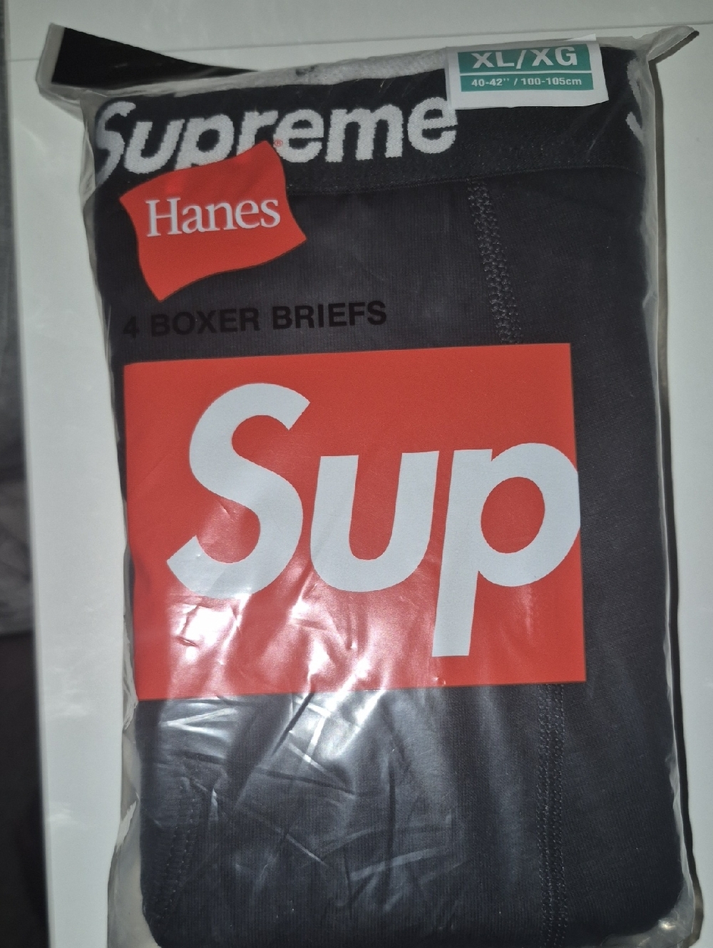 Hanes Black Boxer Briefs with Red Supreme Graphic